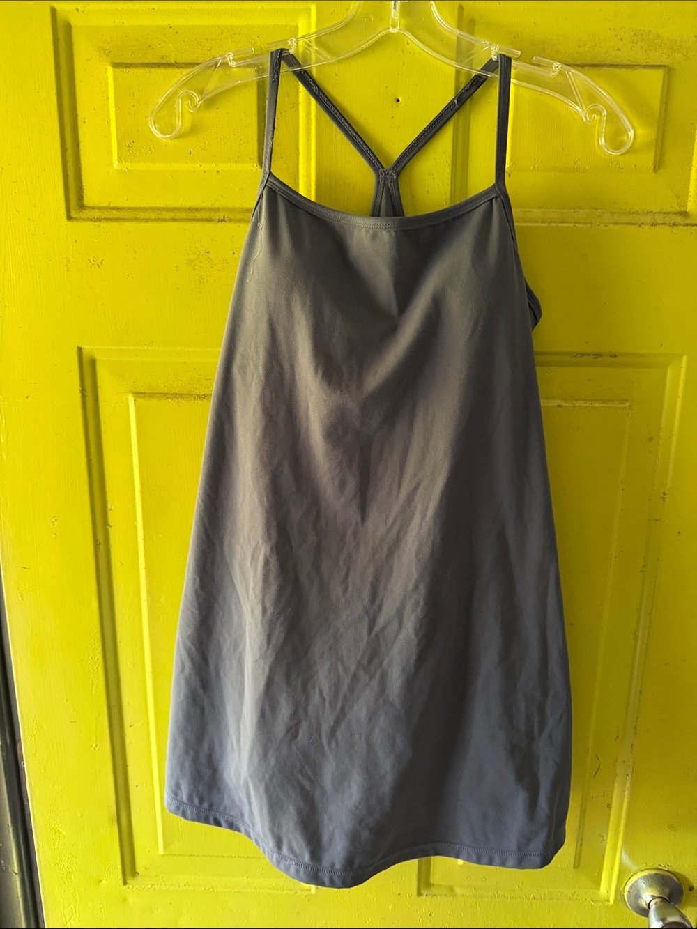 Blue/grey Strappy athletic Tank Dress w/ built in shorts and padded shelf bra